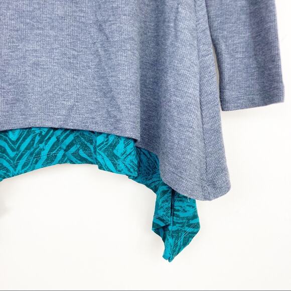 LOGO Lori Goldstein Gray Green Layered Long Sleeve Top Sz S - Picture 2 of 8